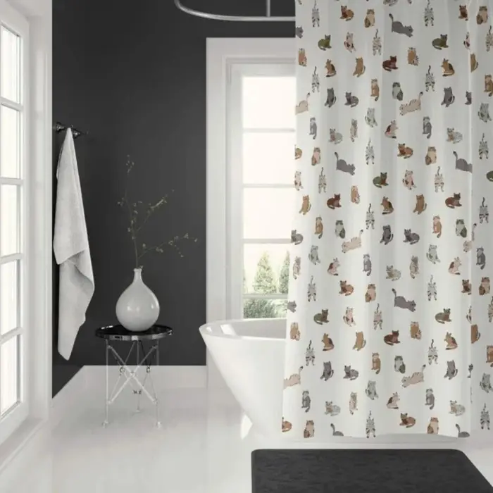 Banyo Perdesi 2x120x200, Çift Kanat Duş Perdesi, Halka Hediyeli, 7183