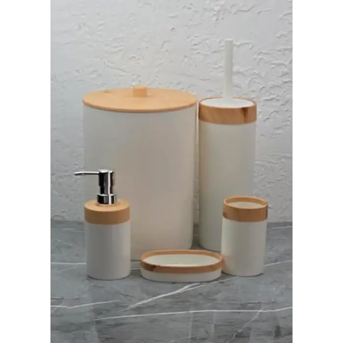 Banyo Takımı - 5li Banyo Seti - Ahşap Görünümlü - 5 Parça