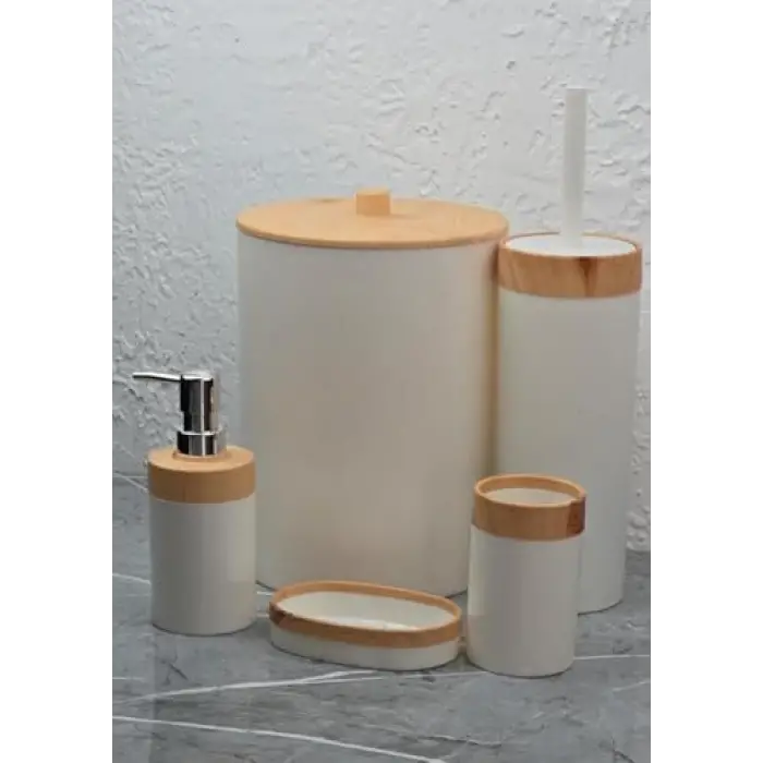 Banyo Takımı - 5li Banyo Seti - Ahşap Görünümlü - 5 Parça