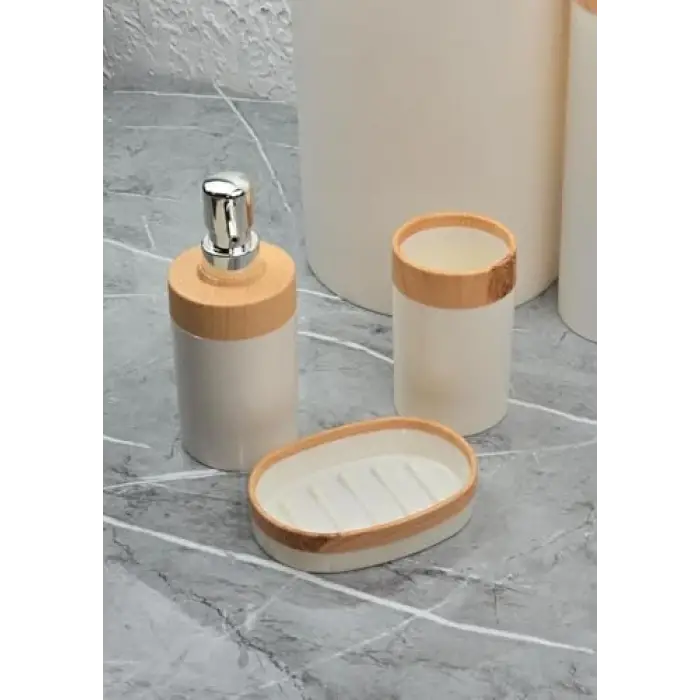 Banyo Takımı - 5li Banyo Seti - Ahşap Görünümlü - 5 Parça