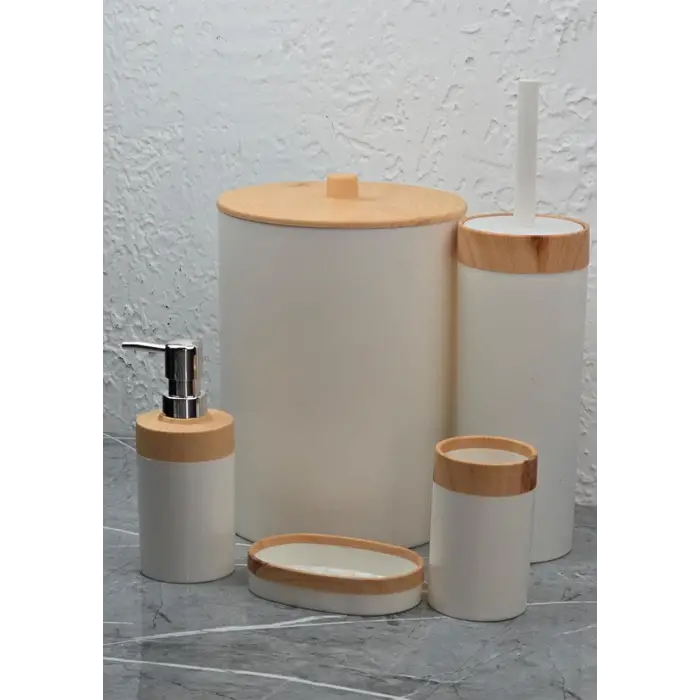 Banyo Takımı - 5li Banyo Seti - Ahşap Görünümlü - 5 Parça