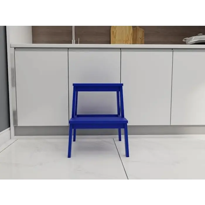 Basamaklı Ahşap Tabure Mavi Renk