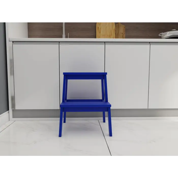 Basamaklı Ahşap Tabure Mavi Renk