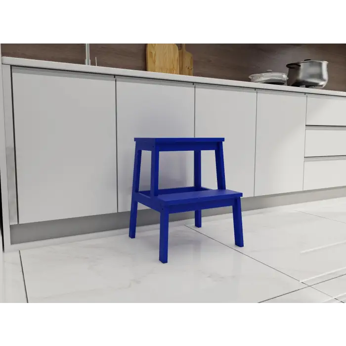 Basamaklı Ahşap Tabure Mavi Renk