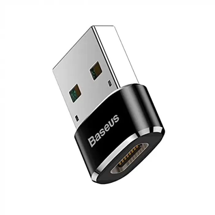 Baseus, Bilgisayar/Telefon Mini Hub Adaptörü, Siyah, 3A, Giriş: USB Type A 2.0, Çıkış: USB Type C,Seyahat Boy, Hafif