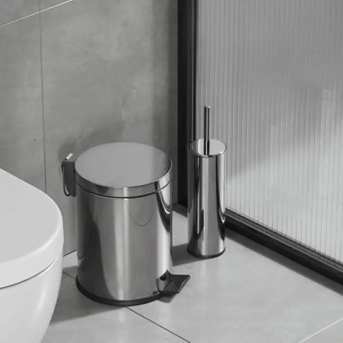 Basic Set - Klozet Fırçası + Çöp Kovası 5 L, 2 Parça, Parlak Krom Paslanmaz