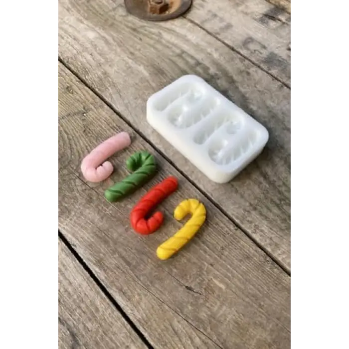 Baston Şeker Mini Dörtlü Silikon Mum Kalıbı