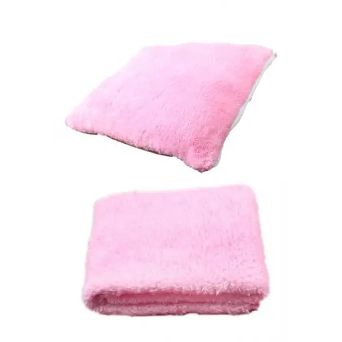Battaniye, 2li Set ve Minder Kedi Uyku Yatağı Minderi (Pembe)