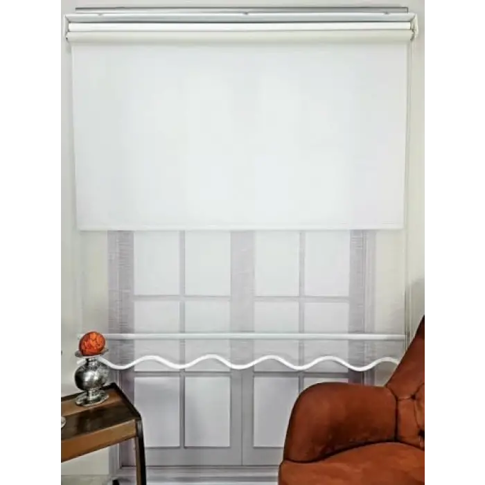 BBB Keten Kumaş Çift Mekanizmalı Tül Stor Perde Ekru Renk TSK3002 140x200