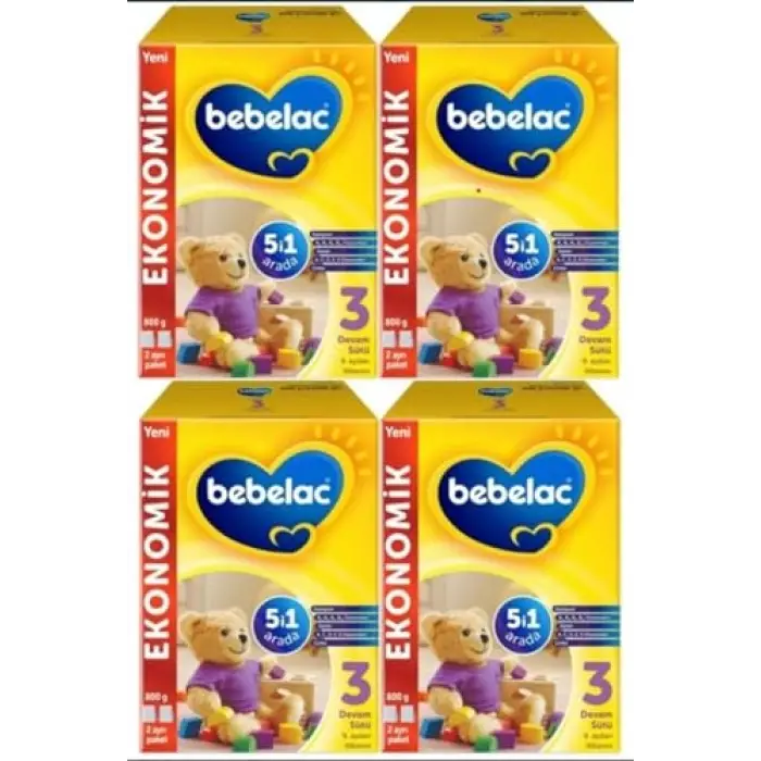 Bebelac 3 Bebek Devam Sütü 800 gr 9-12 Ay X 4 Adet
