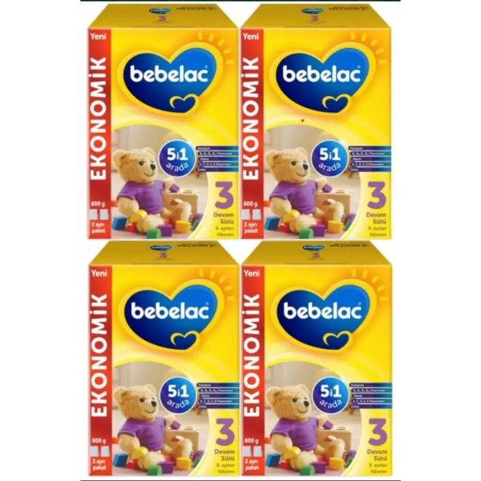 Bebelac 3 Bebek Devam Sütü 800 gr 9-12 Ay X 4 Adet