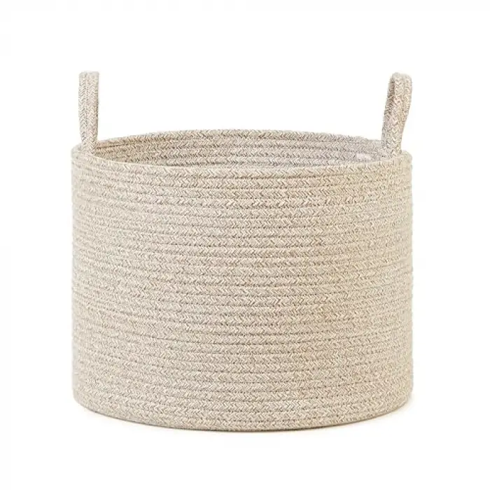 Bej Kırçıllı Pamuklu Halat Sepet 35 x 27 cm