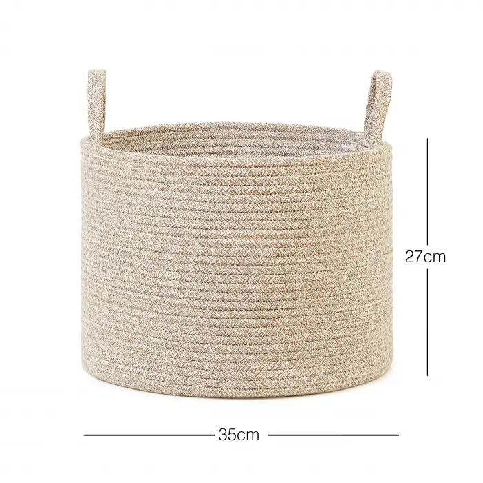Bej Kırçıllı Pamuklu Halat Sepet 35 x 27 cm