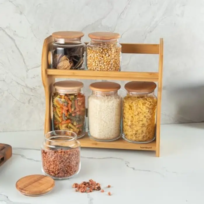 Bench Plus 7 Parça Standlı Baharat Takımı Doğal Bambu