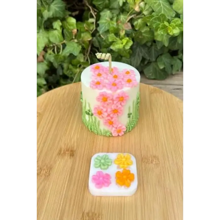 Beş Yapraklı Yonca Çiçek Dörtlü Mum Kalıbı (Silikon)