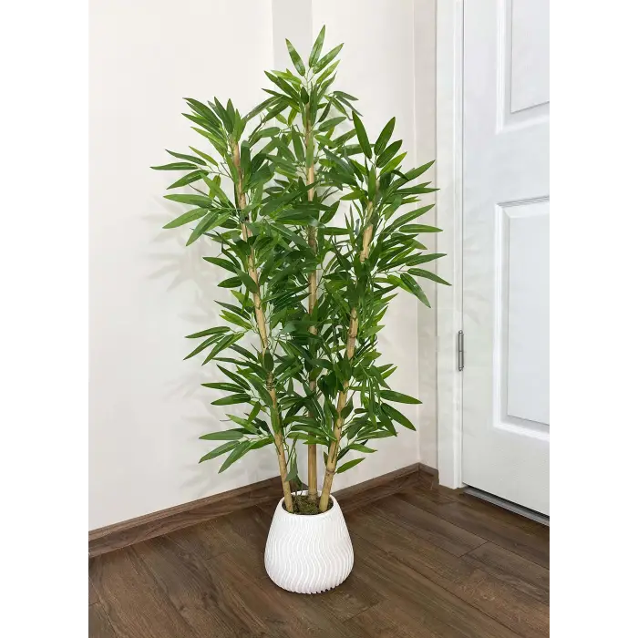 Beton Saksıda Spiral Yapay Bambu, 140 cm