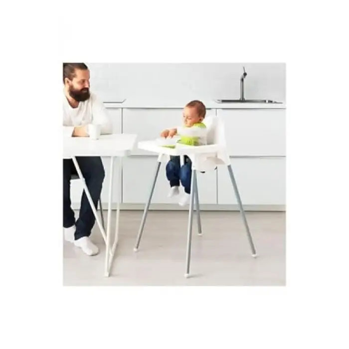 Beyaz Antilop mama sandalyesi, tepsili, unisex