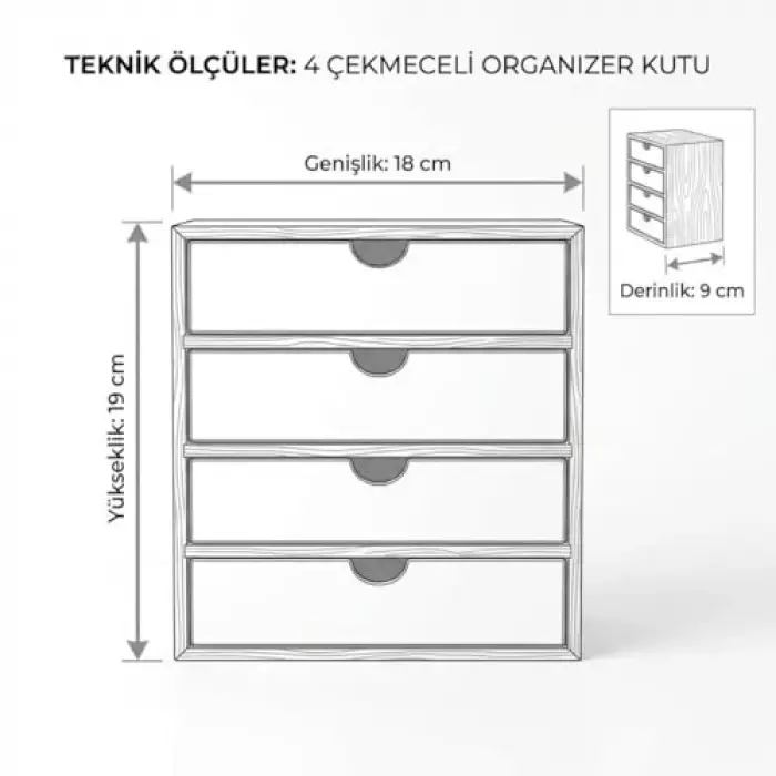 Beyaz Bambu Çerçeveli 4 Çekmeceli Masaüstü Organizer