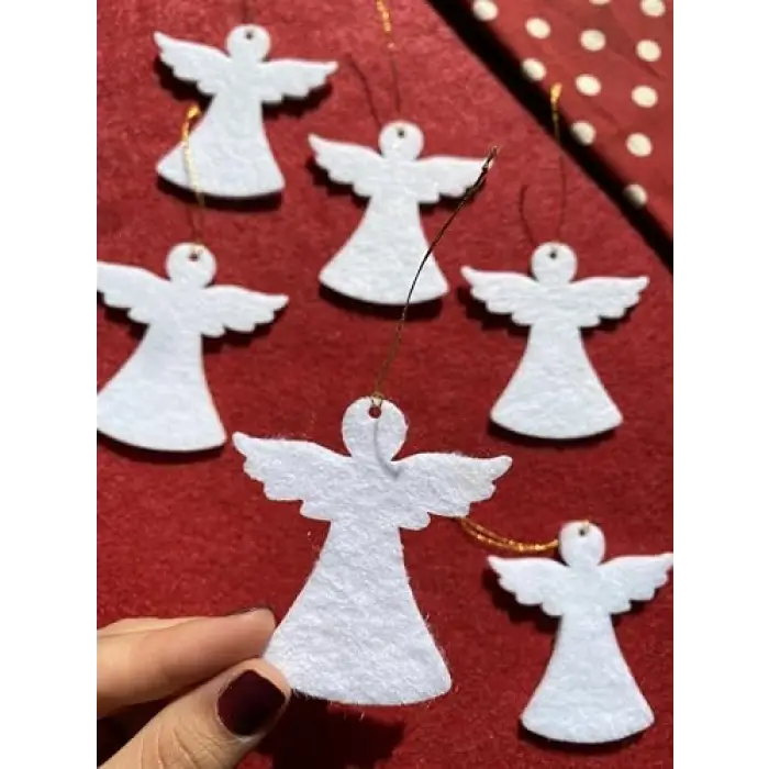 Beyaz Melek Keçe Yılbaşı Ağacı Süs Seti