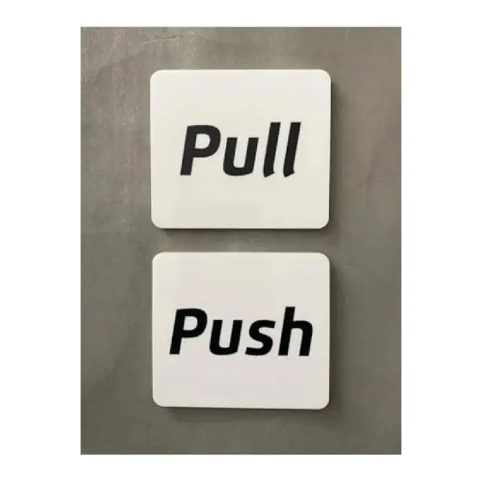 Beyaz Minimal Seri Push; Pull (İtiniz, Çekiniz) Kendinden Yapışkanlı Kapı Uyarı Levhası