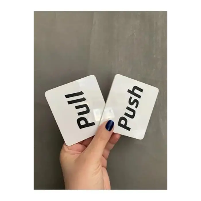 Beyaz Minimal Seri Push; Pull (İtiniz, Çekiniz) Kendinden Yapışkanlı Kapı Uyarı Levhası