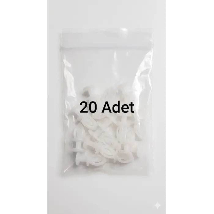 Beyaz plastik geçmeli perde ruleti ve askısı, 20 adet