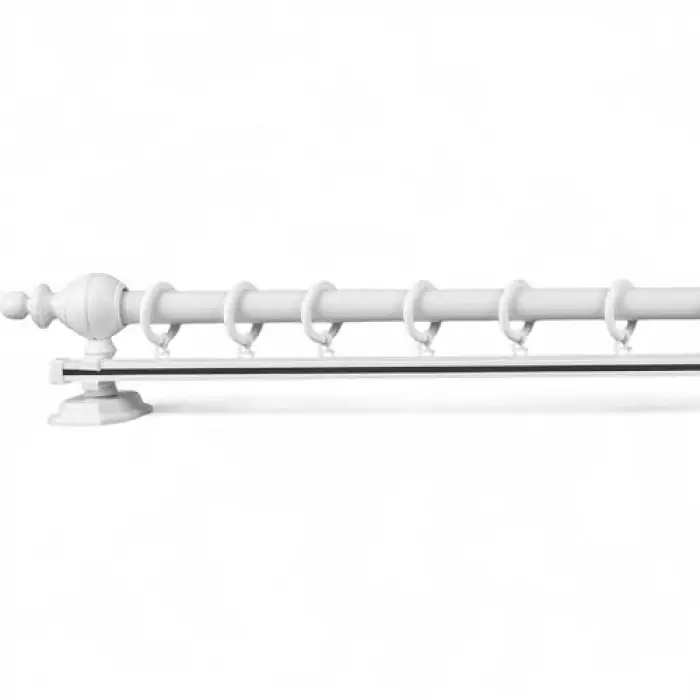 Beyaz Tek Raylı Ahşap Rustik Perde Askısı (225 CM)