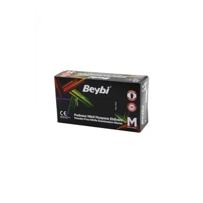 BEYBİ M SİYAH PUDRASIZ NİTRİL MUAYENE ELDİVENİ 100LÜ (4989)