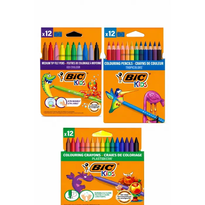 Bic 12 li kuru- pastel- keçeli 3lü Boya Kalemi seti