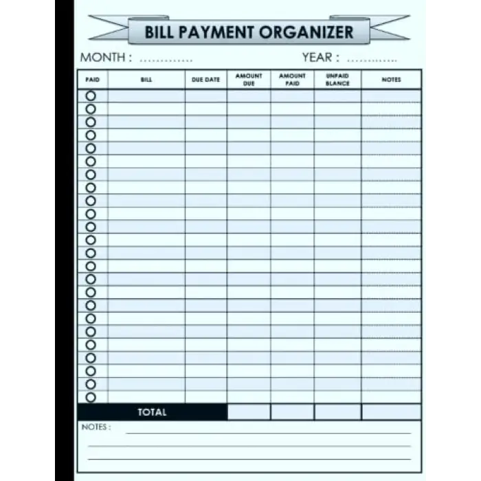 Bill Payment Organizer: Simple monthly bill payment organizer size 8.5 x 11