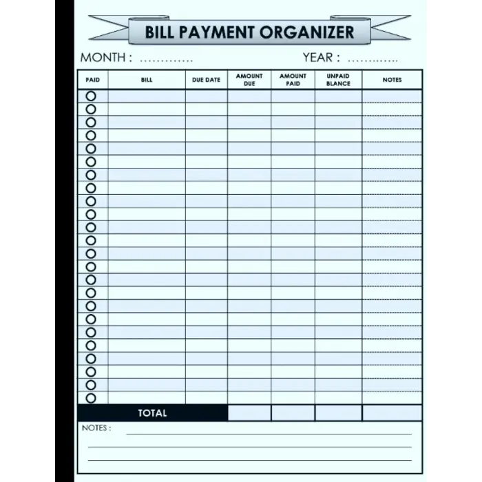 Bill Payment Organizer: Simple monthly bill payment organizer size 8.5 x 11