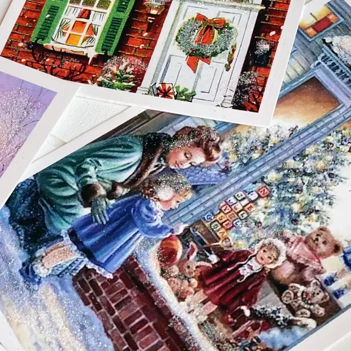 Bimotif 6Lı Simli Kartpostal Seti, Yılbaşı, Kırmızı Ev
