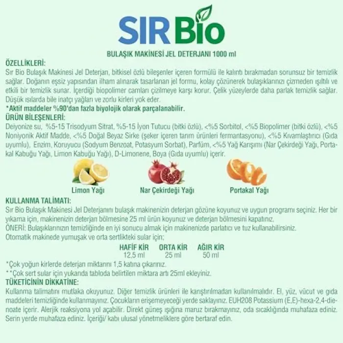 Bitkisel Özlü Bulaşık Makinesi Jel Deterjanı 1000 ml 4lü Set