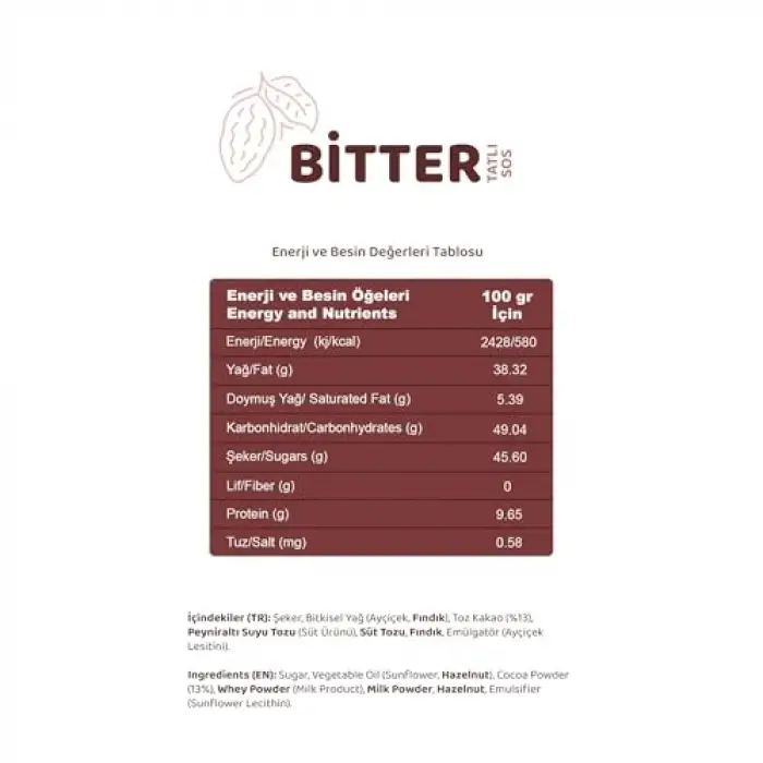 Bitter çikolatalı tatlı sos 330 g