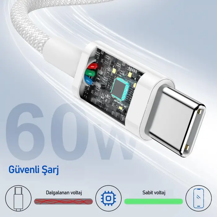 Bl74 Örgülü 60W 1.2M Data ve Şarj Kablosu, Bükülmeye Dayanıklı, Hızlı Şarj, Type-C To Type-C