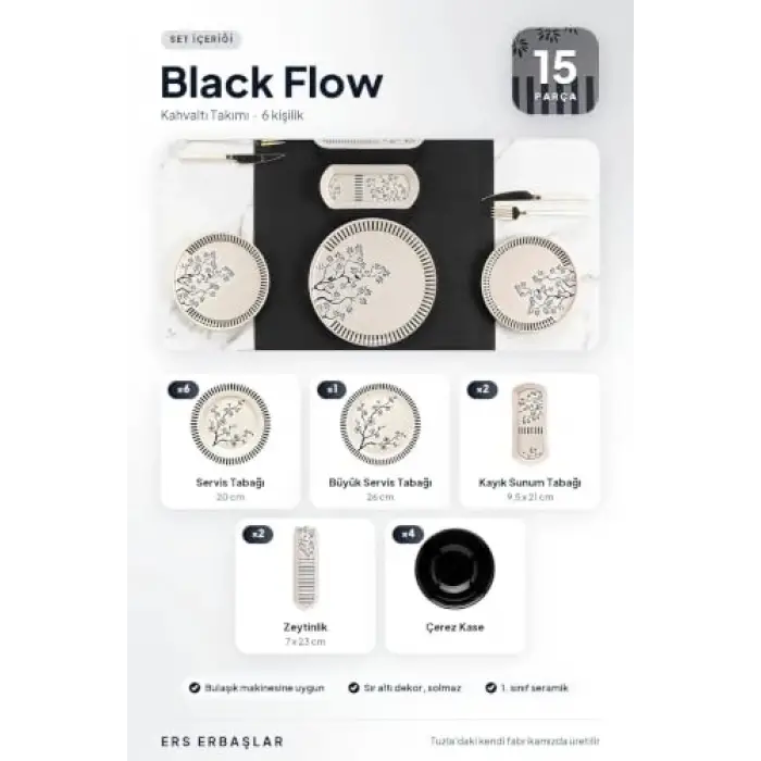 Black Flow 15 Parça 6 Kişilik Kahvaltı Seti