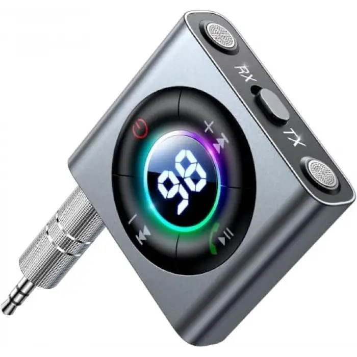 Bluetooth 5.3 Transmitter and Receiver 2 in 1 [LED Screen & Enhanced Dual Mics] Wireless Audio Adapter for Car/TV/Home Stereo/Headphone/Speaker/Airplane/Boat/Gym, AUX Bluetooth Adapter