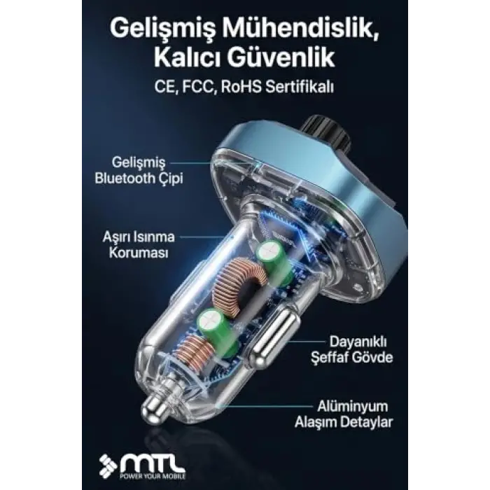 Bluetooth FM Modülatör Transmitter Çakmaklık - MT9877, Araç için