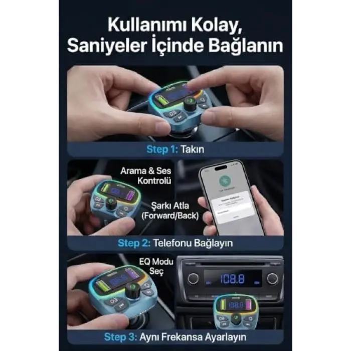 Bluetooth FM Modülatör Transmitter Çakmaklık - MT9877, Araç için