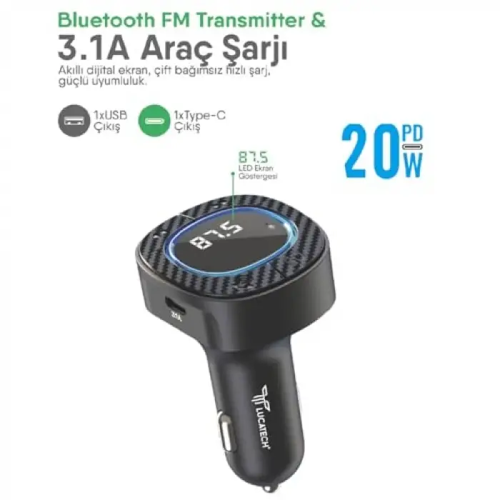Bluetooth FM Transmitter, USB Destekli Araç Şarjı