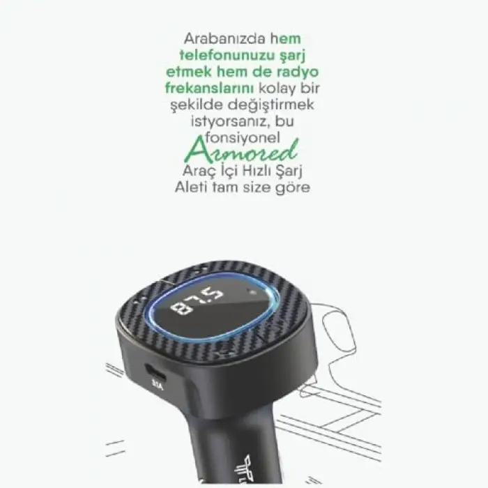 Bluetooth FM Transmitter, USB Destekli Araç Şarjı