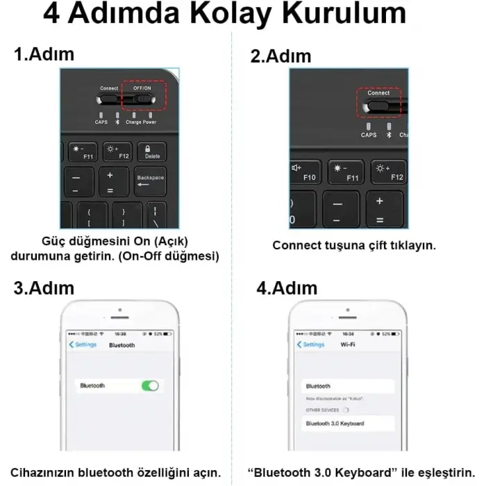 Bluetooth Kablosuz Klavye ve Mouse Seti, Android, iOS ve Windows Uyumlu, Şarj Edilebilir, Taşınabilir, Sessiz Tuşlu, Beyaz