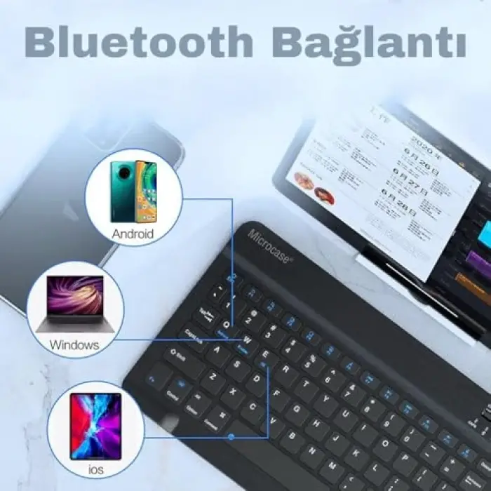 Bluetooth Kablosuz Klavye ve Mouse Seti, Android, iOS ve Windows Uyumlu, Şarj Edilebilir, Taşınabilir, Sessiz Tuşlu, Beyaz