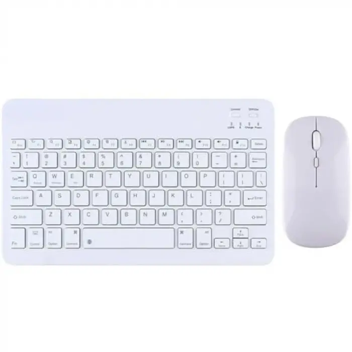 Bluetooth Kablosuz Klavye ve Mouse Seti, Android, iOS ve Windows Uyumlu, Şarj Edilebilir, Taşınabilir, Sessiz Tuşlu, Beyaz