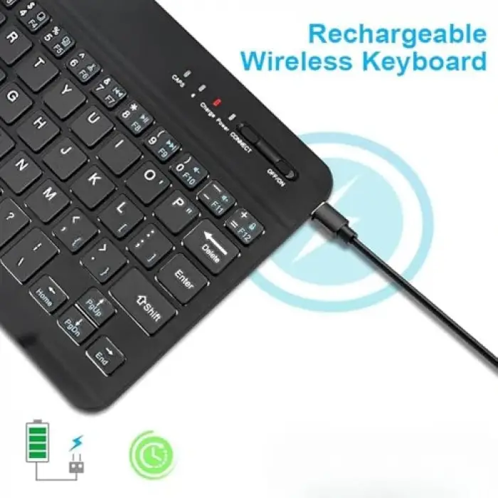 Bluetooth Kablosuz Klavye ve Mouse Seti, Android, iOS ve Windows Uyumlu, Şarj Edilebilir, Taşınabilir, Sessiz Tuşlu, Beyaz