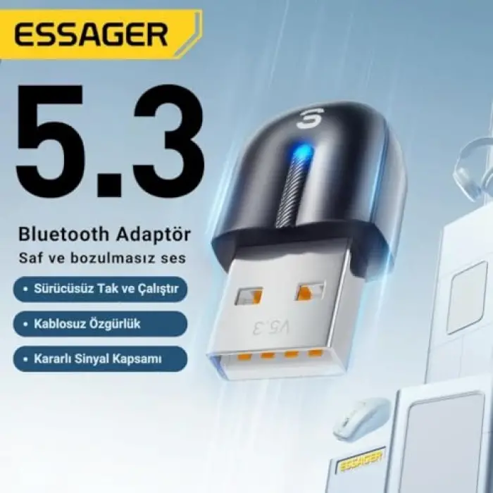 Bluetooth Vers.5.3 USB Bluetooth Adaptör USB Bluetooth 5.3 Wireless Adaptör Tak Çalıştır