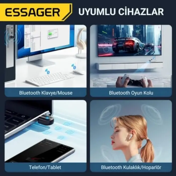 Bluetooth Vers.5.3 USB Bluetooth Adaptör USB Bluetooth 5.3 Wireless Adaptör Tak Çalıştır