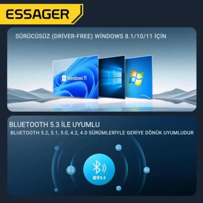Bluetooth Vers.5.3 USB Bluetooth Adaptör USB Bluetooth 5.3 Wireless Adaptör Tak Çalıştır