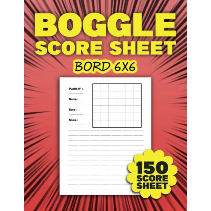 Boggle Score Sheet 6x6: 150 Boggle Score Record Notebook, Letter Size.
