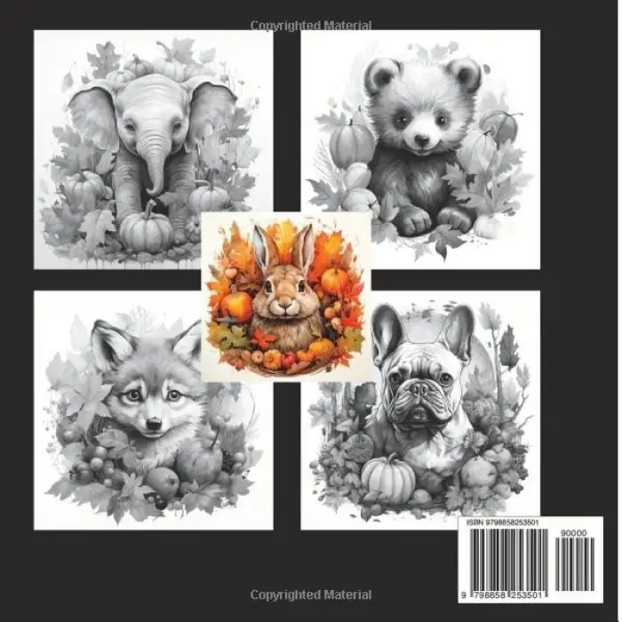 Boho Autumn Anımals Grayscale Coloring Book